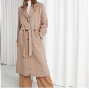 & Other Stories Beige Belted Wool Coat